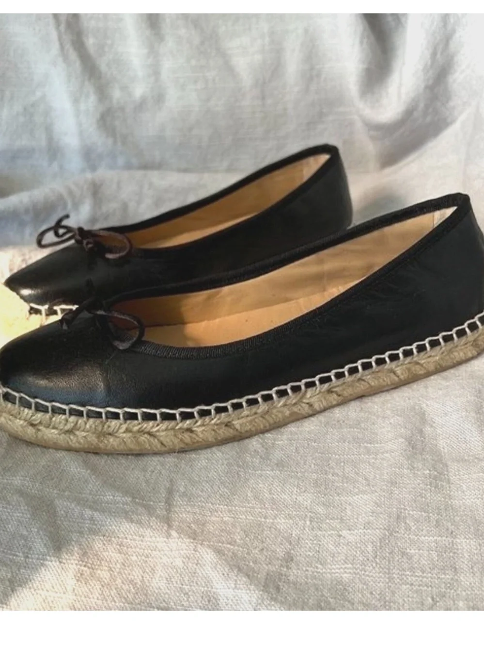 Jon Josef Paloma Black Learher Ballet Espadrille Flats Size 6